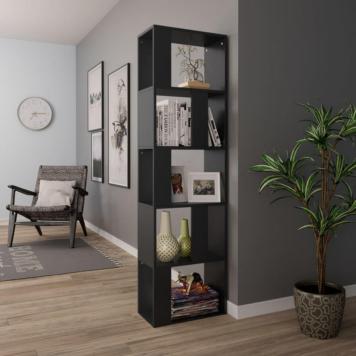 BÜCHERREGAL/RAUMTEILER Schwarz 45x24x159 cm Holzwerkstoff - Schwarz, Holzwerkstoff (45/159/24cm) - furnicato