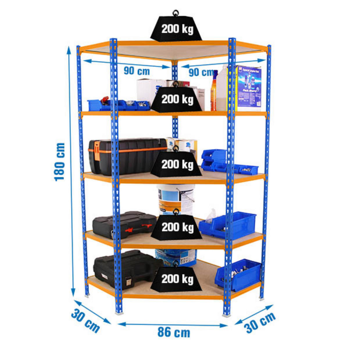 ECKREGAL Muli HxBxT 180 x 90 x 30 cm 5 Fachböden Fachlast 200 kg Blau-Orange - Gelb, Metall (90/180/30cm) - PROREGAL