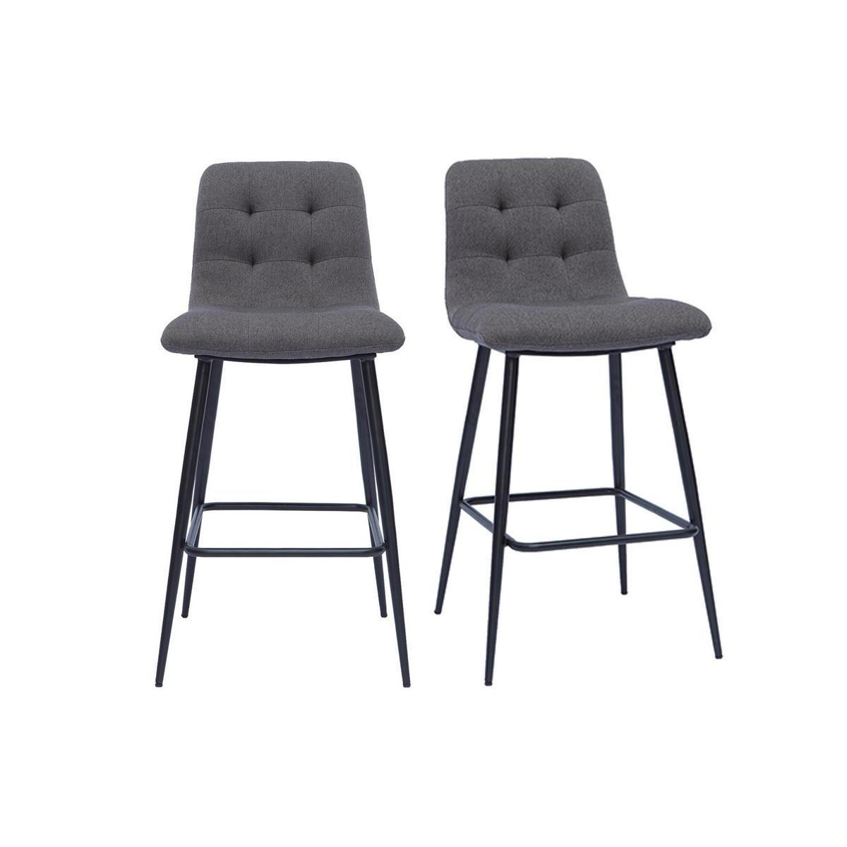 BARHOCKER Grauer Stoff Metall H65 cm 2er-Set ESCAPE - Dunkelgrau, Textil (54/93/43cm) - Miliboo
