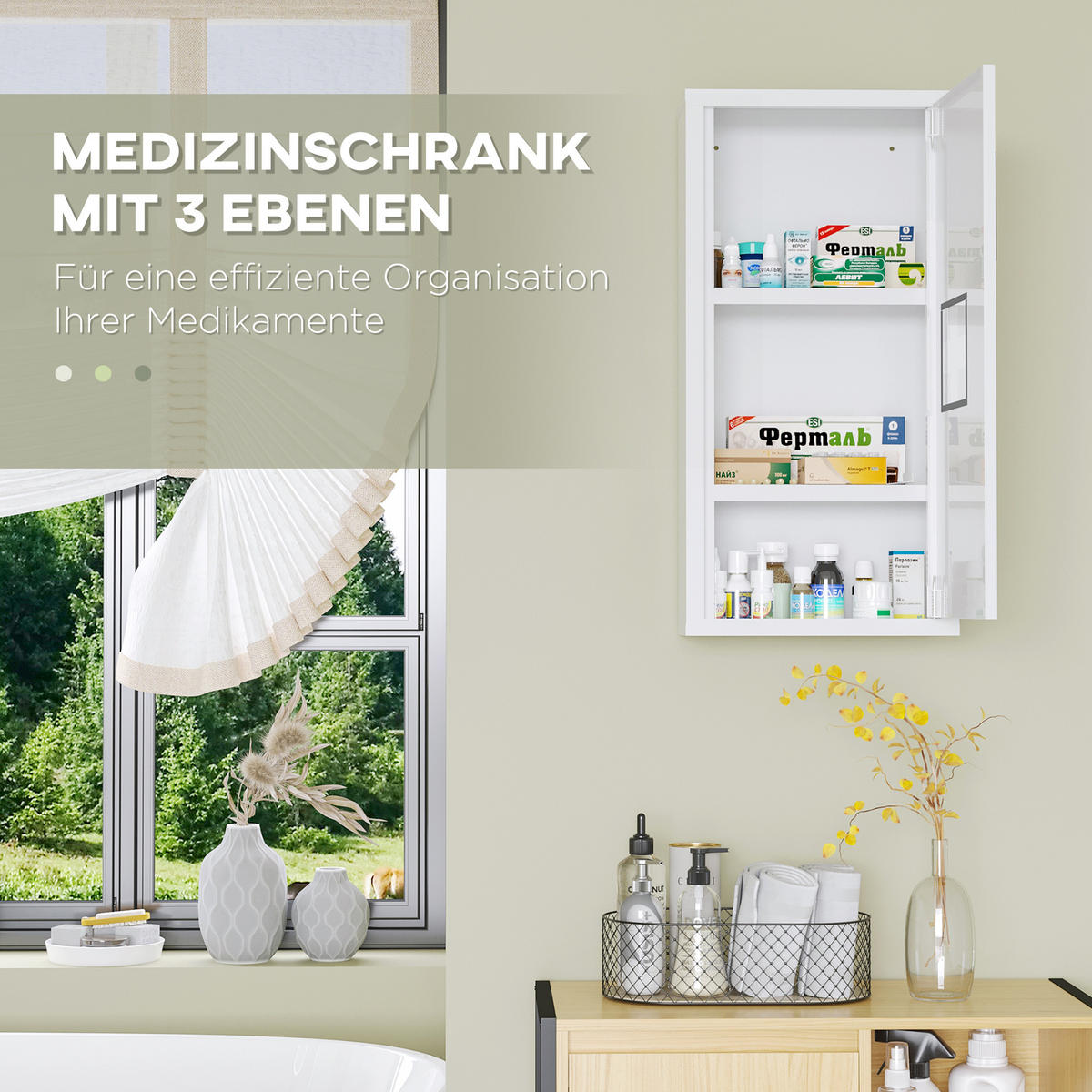 MEDIZINSCHRANK, Erste Hilfe , mit 3 Innenfächern, Magnetverschluss, Stahl, Weiß - Weiß, Metall (12/60/30cm) - Kleankin