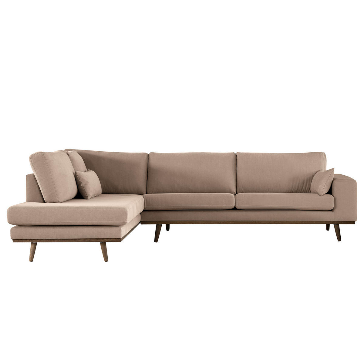 ECKSOFA mit Ottomane - Taupe/Eichefarben, Naturmaterialien/Eichenholz (287/219cm) - home24
