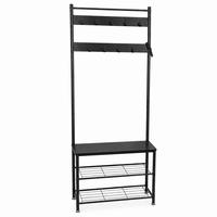 KLEIDERSTÄNDER MDF Metall Schwarz mit Sitzbank Haken und Schuhablagen 70x32x175 cm - Schwarz, Holzwerkstoff/Metall (70/175/32cm) - Begryf