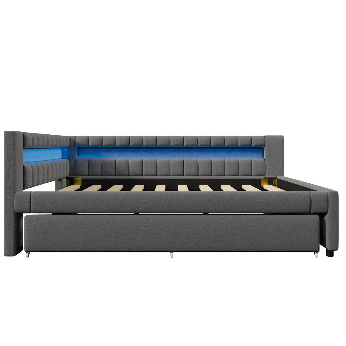 POLSTERBETT 90/200 cm aus Leinen mit hydraulischem Stauraum Grau - Grau, Textil (90/200cm) - Modenvie