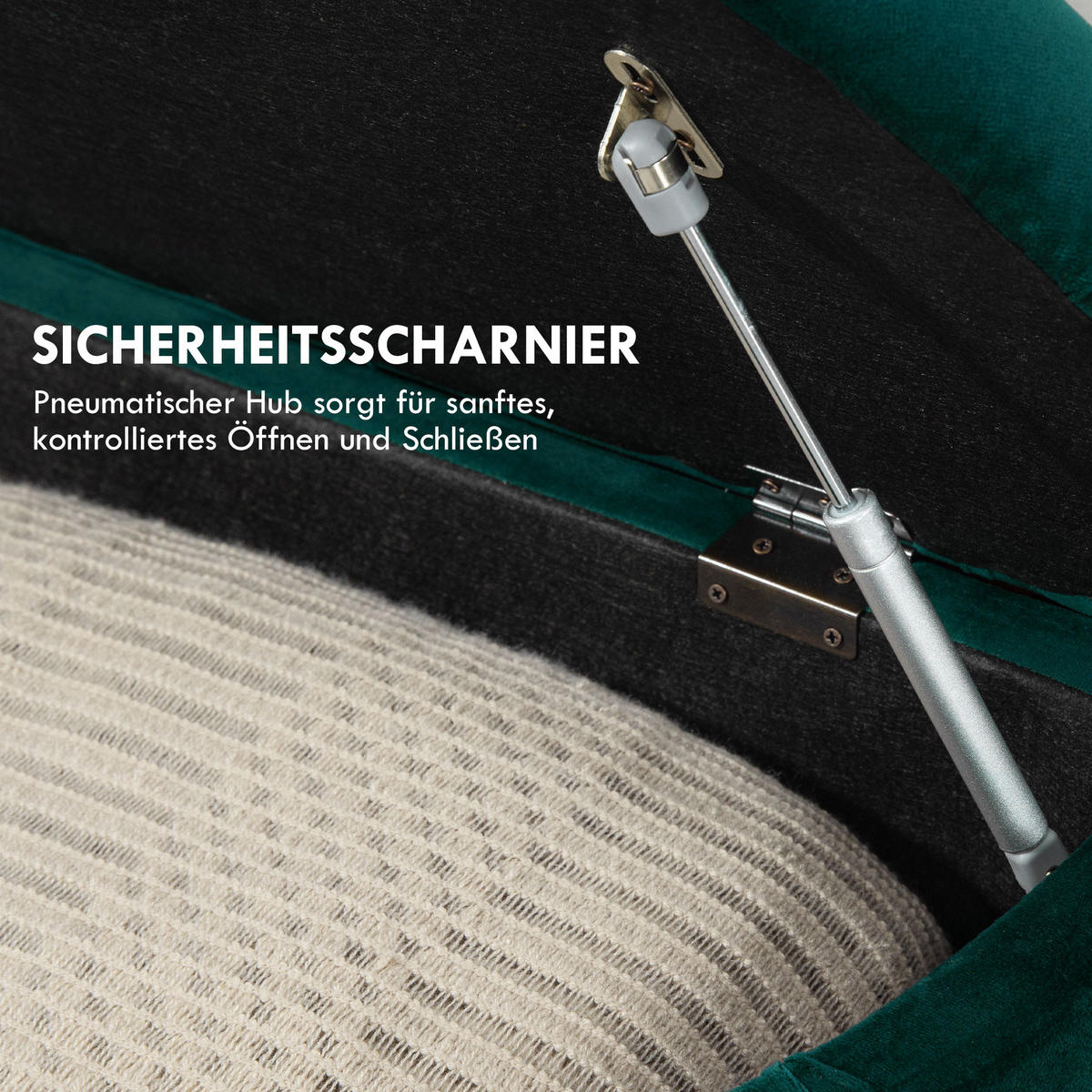 SITZBANK mit Stauraum Sitztruhe mit geöffnetem Deckel, Velvet-Touch Dunkelgrün - Dunkelgrün/Schwarz, Holz/Kunststoff (46/42/120cm) - HOMCOM