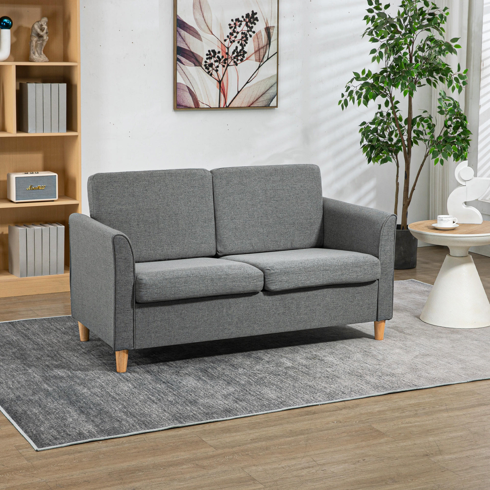 SOFA Zweisitzer Couch Doppelsofamit Kissen Leinen Grau - Hellgrau, Textil (70/78/141cm) - HOMCOM