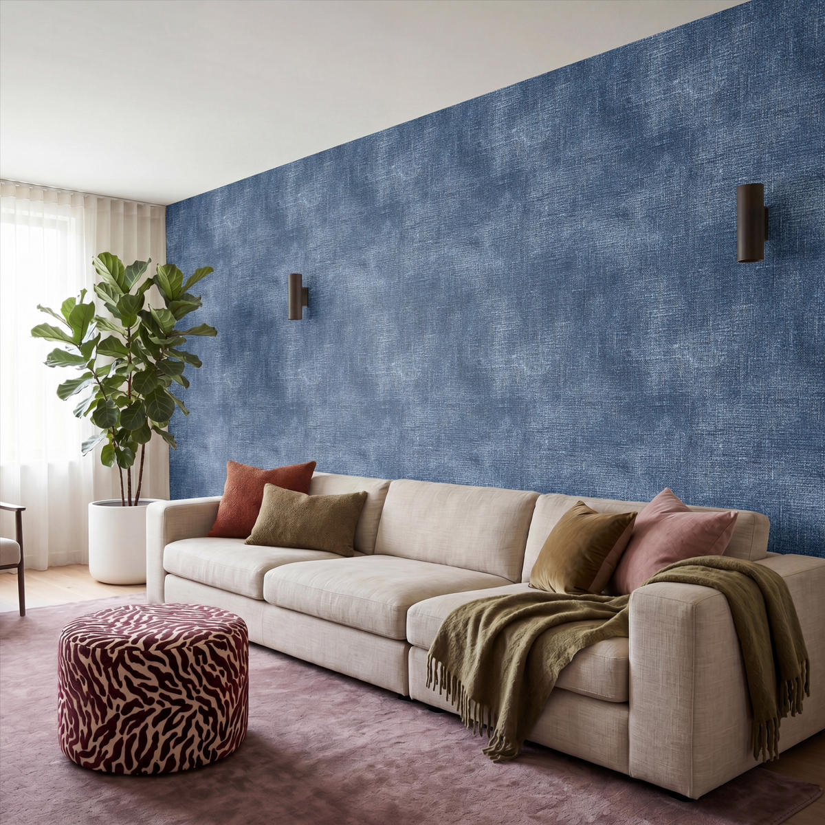 TAPETE - Leinen - Textur - Muster - Denim - Rustikal - 450x200 cm - Blau, Papier (450/200cm) - OnlyWow
