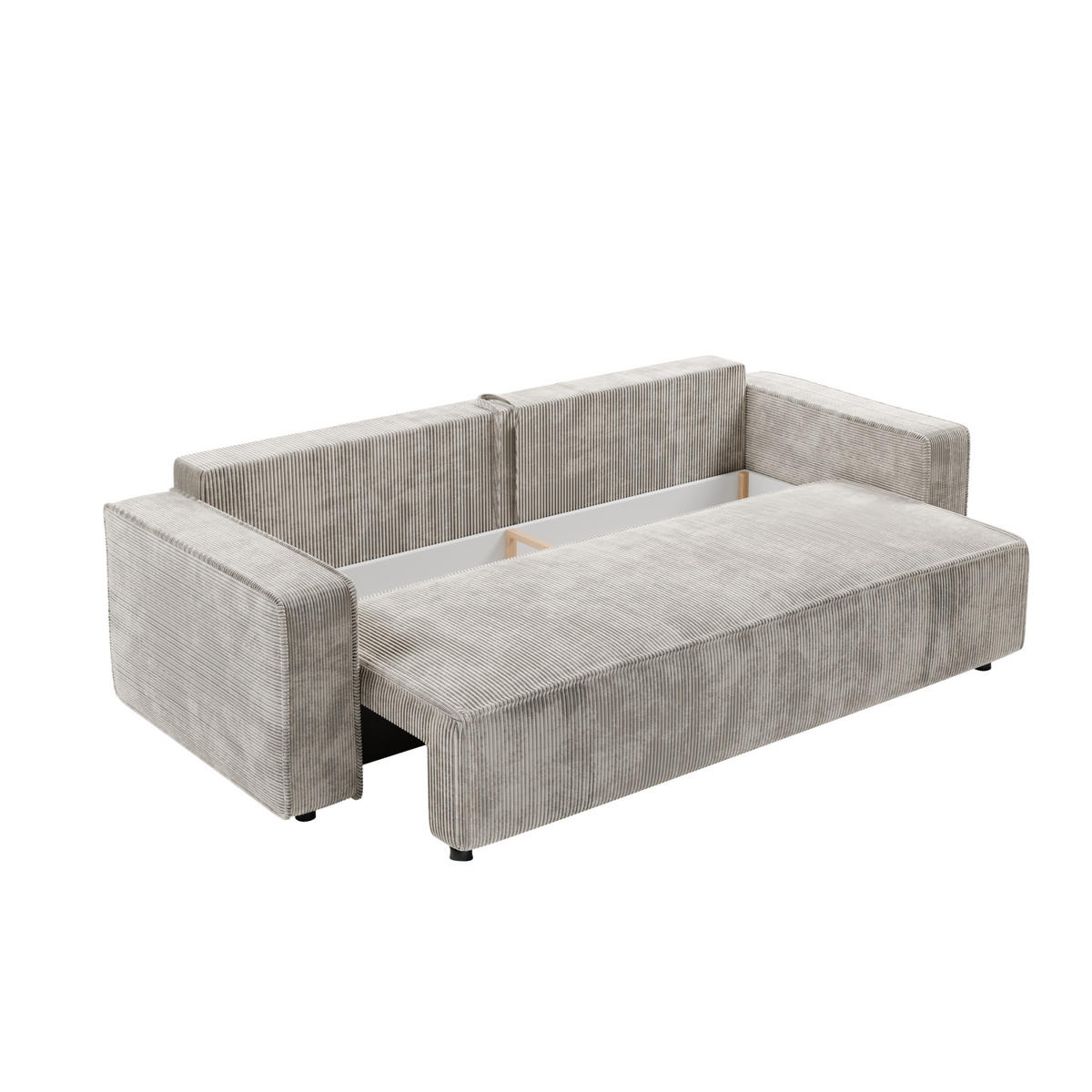 SCHLAFSOFA BRIK 3-Sitzer Cord Poso Cremeweiß - Schlaffunktion DL & Bettkasten - Creme, Textil (238/94/94cm) - Excellent Home