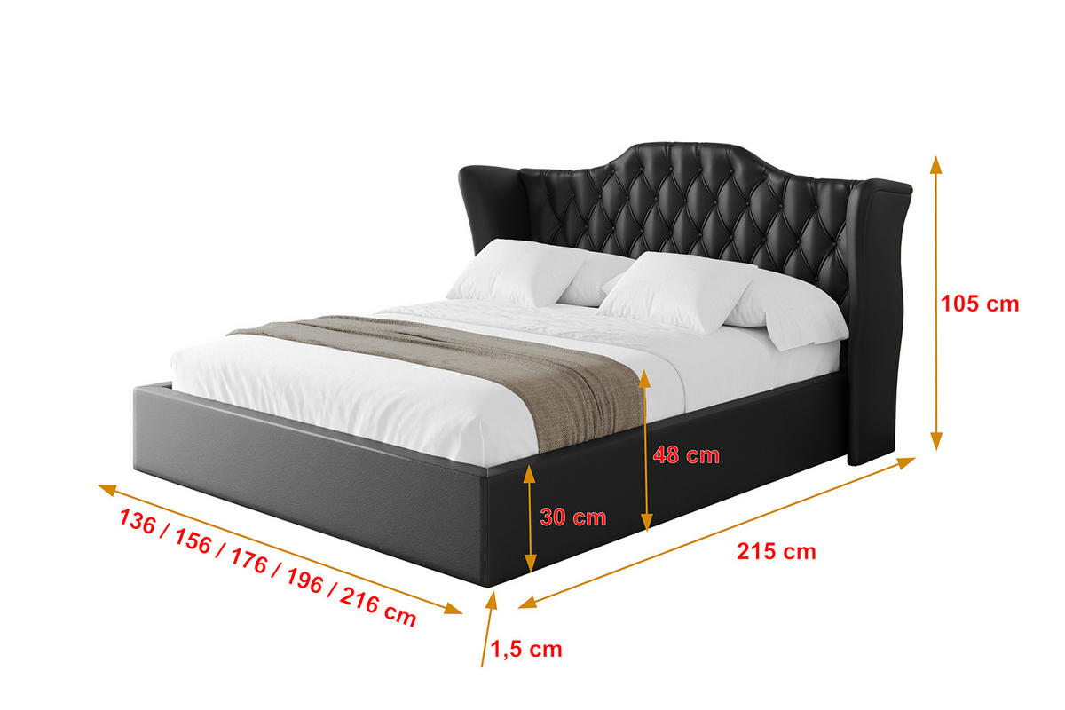 POLSTERBETT mit Bettkasten und Lattenrost, Boxbett ohne Matratze - ZORAN 200x200 Schwarz Kunstleder - Schwarz Hochglanz, Holzwerkstoff/Textil (200/200cm) - ALTDECOR