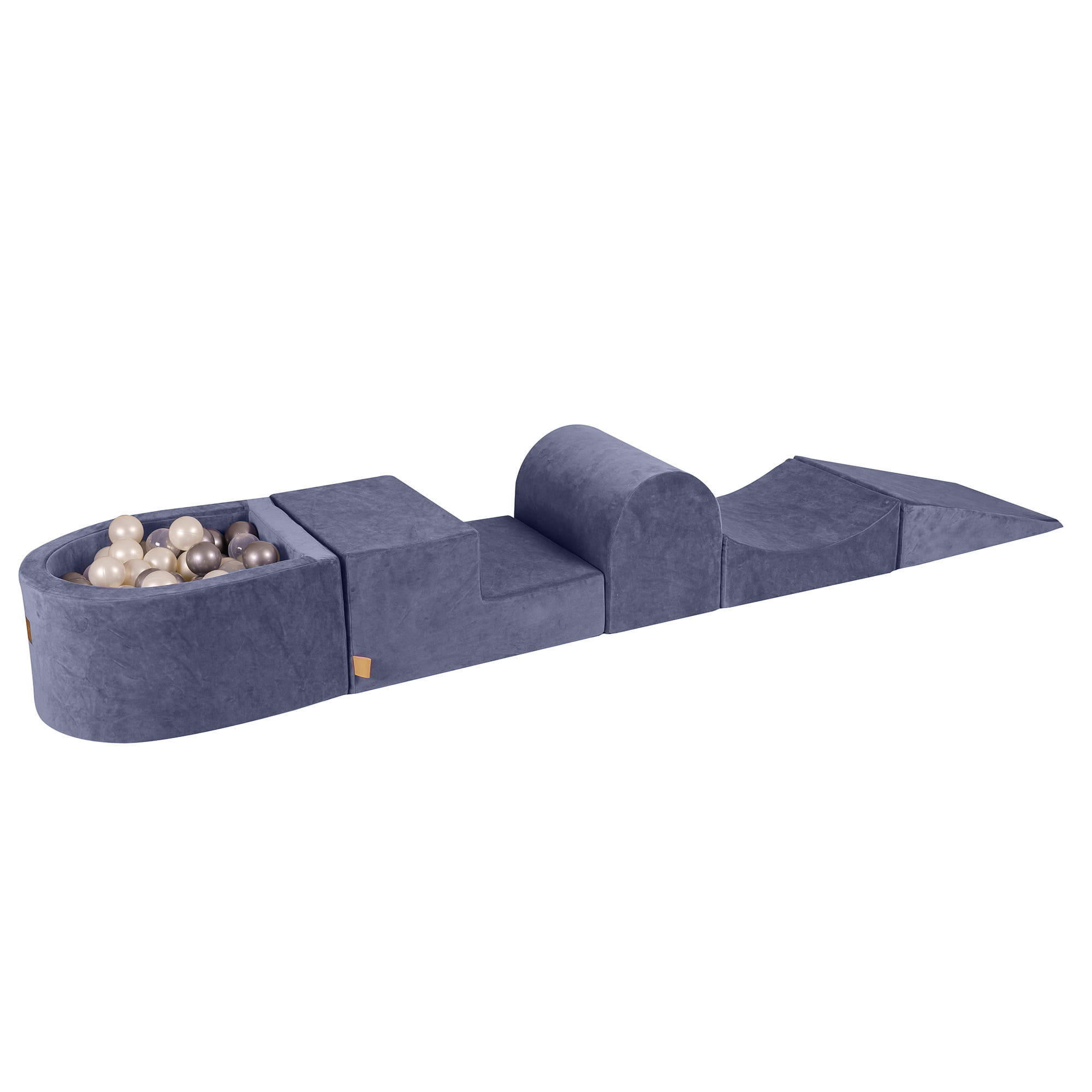BÄLLEBAD klein mit Schaumstoff Bausteinen für Kinder, Samt, Graublau - Transparent/Perlmutt, Textil (250/45/30cm) - MeowBaby