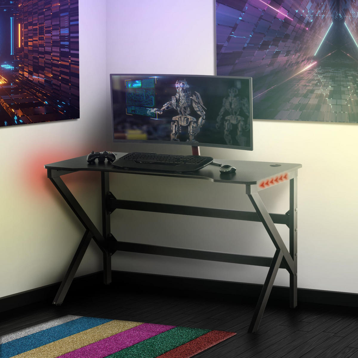 GAMING TISCH eckig 120/60/77 cm Holz rot - Rot/Schwarz, Holz/Metall (60/120/77cm) - CLP