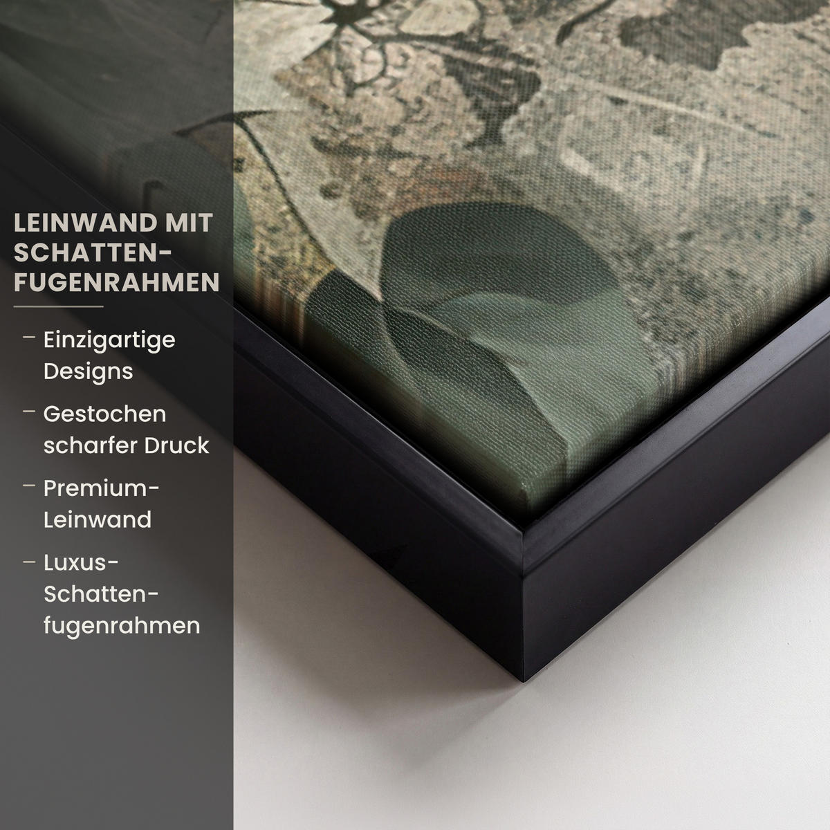 LEINWAND Bilder mit Rahmen - Blumen - Blätter - Abstrakt - Modern - 90x90 - Grau, Textil (90/90cm) - MuchoWow