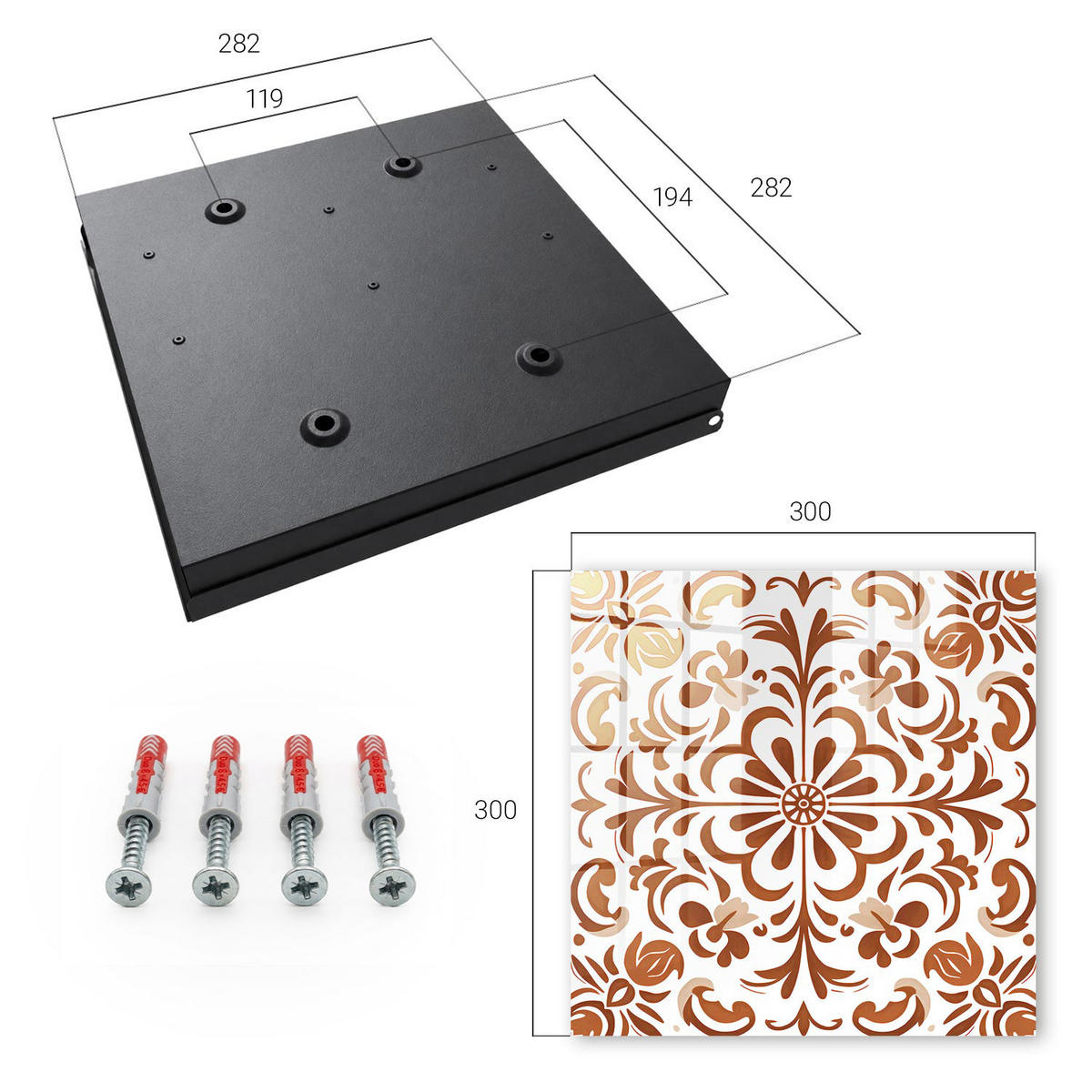 SCHLÜSSELBOX Schwarz 30x30 cm- Türöffnung nach rechts - Ornamentales Muster - Braun, Metall (30/30/5cm) - TULUP
