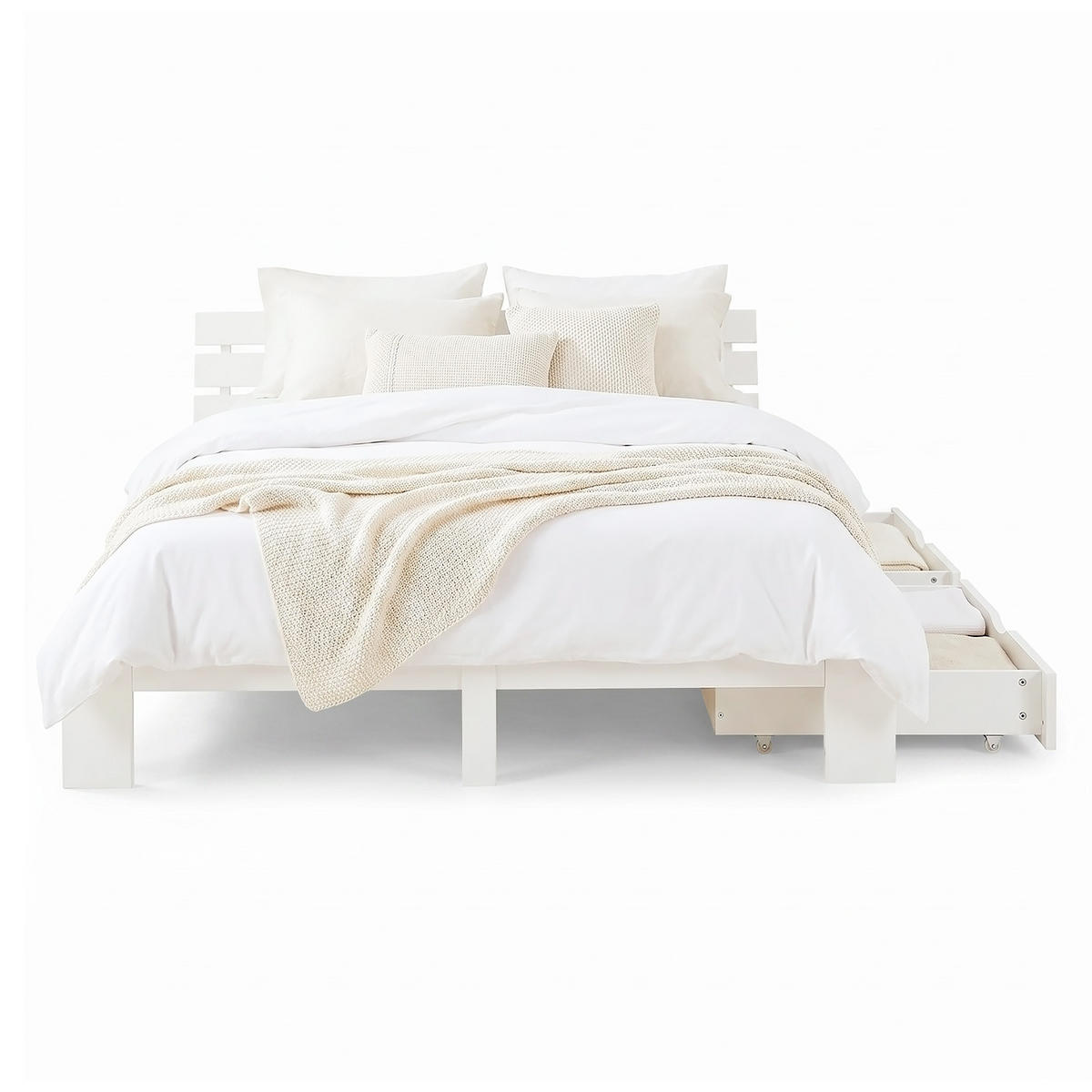 HOLZBETT Weiß 180/200 cm mit 2 Matratzen und Bettkästen - Weiß, Holz - Homestyle4u