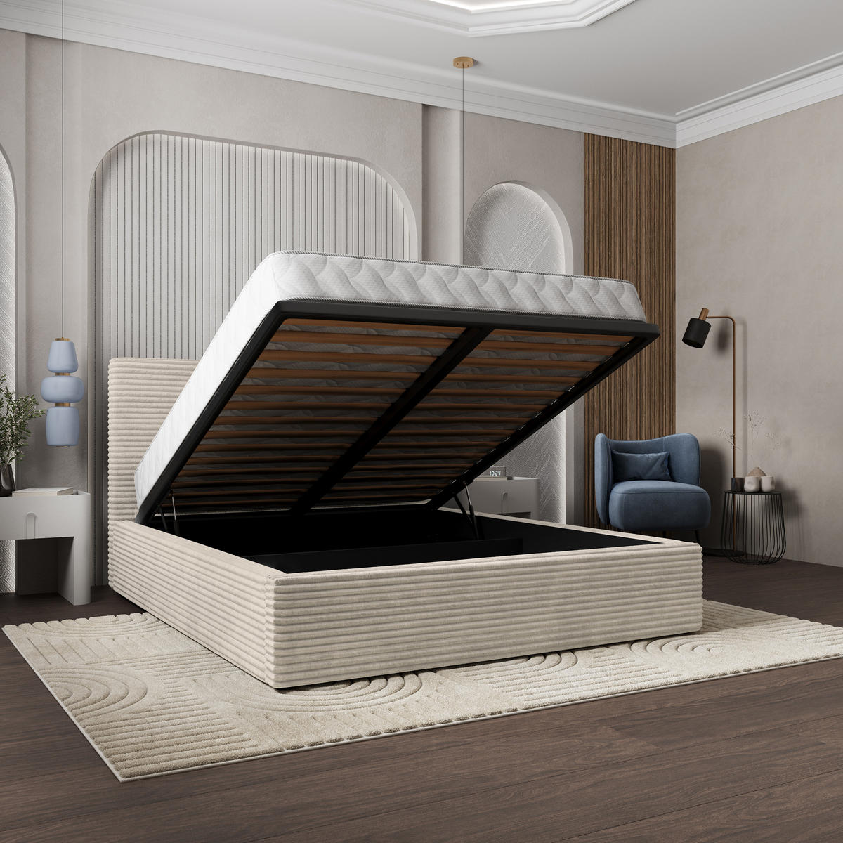 POLSTERBETT MIRETTI 140x200 cm mit Bettkästen - Creme - Creme, Holz (140/200cm) - MASSENO