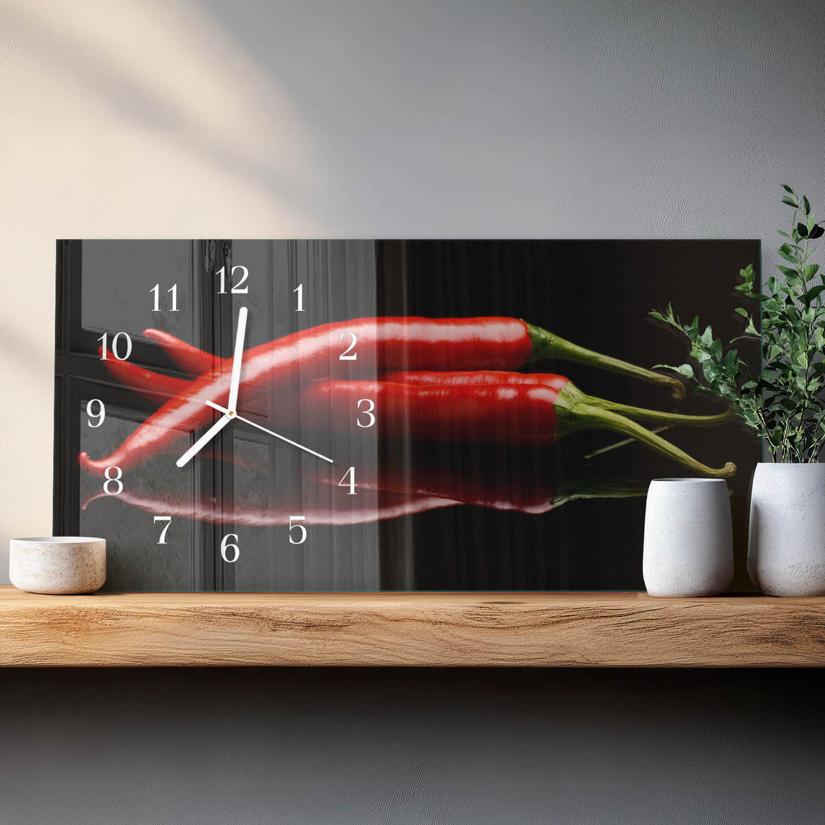 WANDUHR 60x30 cm - Kiwi - Schwarz, Glas (60/30/0.4cm) - TULUP