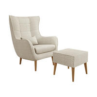SESSEL Estjano Cord mit Fußbank - Beige/Naturfarben, Holz (80/106/95cm) - MIRJAN24