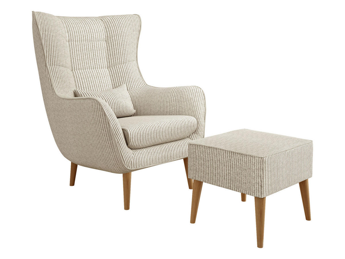 SESSEL Estjano Cord mit Fußbank - Beige/Naturfarben, Holz (80/106/95cm) - MIRJAN24