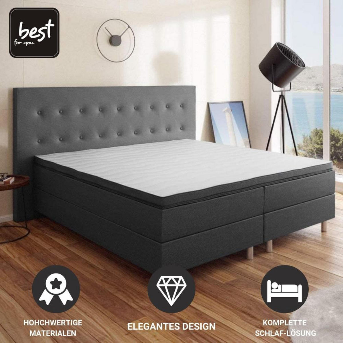 BOXBETT Neo First Class Bett Polsterbett - Graphitfarben, Holz/Holzwerkstoff (160/200cm) - Best For Home