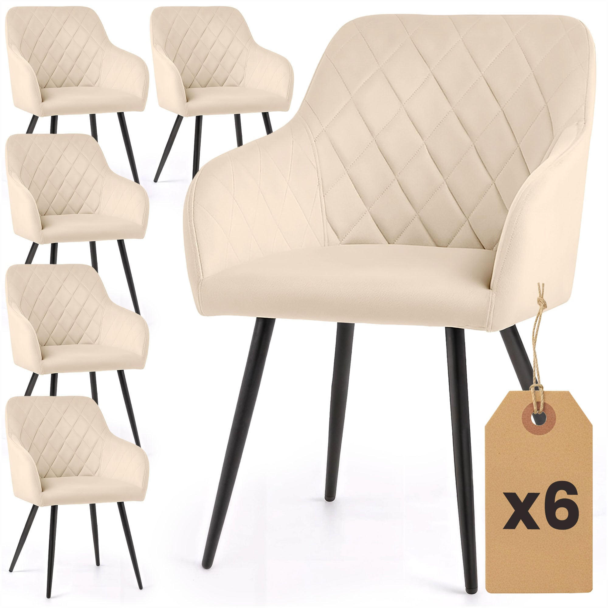 POLSTERSTUHL 6er Set, Metallbeine Beige, Schwarz 54,5/82/58 - Beige/Schwarz, Textil (55/82/58cm) - RAUMHIRSCH FURNITURE