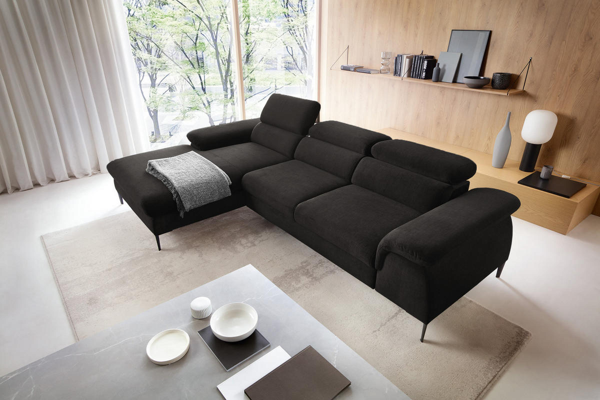ECKSOFA L-Form 290 cm Amaro M mit Schlaffunktion, Links, Schwarz - Schwarz, Holz (288/182cm) - Emporius