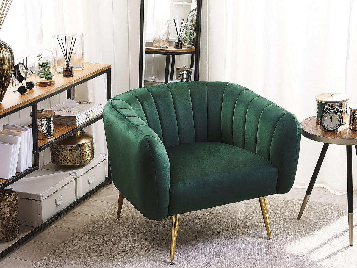 SESSEL Samtstoff Grün Laconia - Grün, Textil/Metall (85/72/62cm) - Beliani