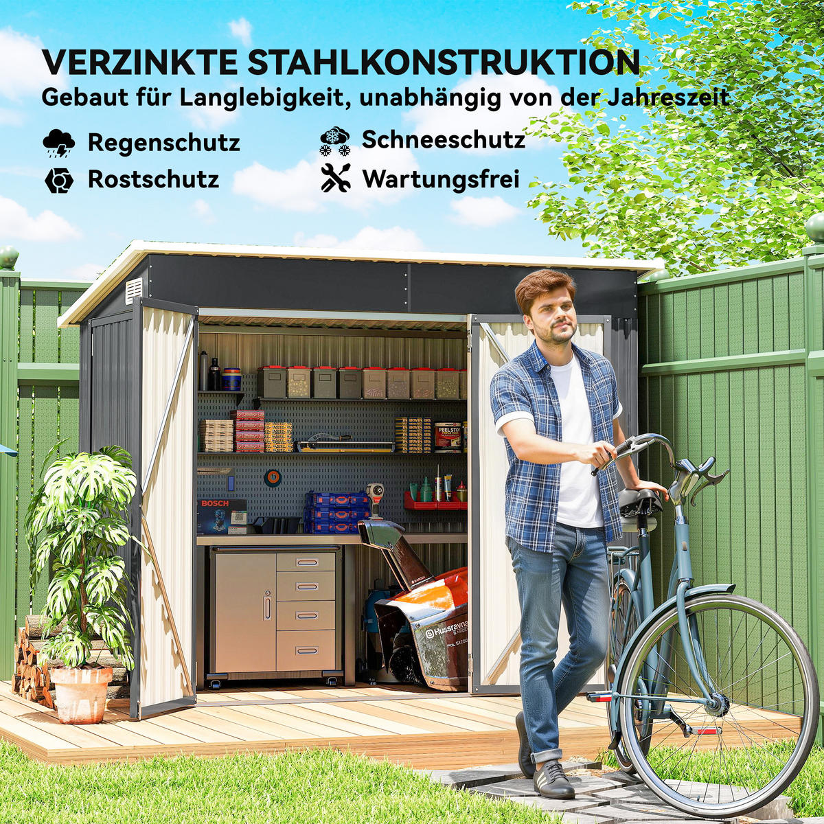 GERÄTEHAUS Verzinkter Stahl Dunkelgrau - Dunkelgrau, Metall (132/185/234cm) - Outsunny