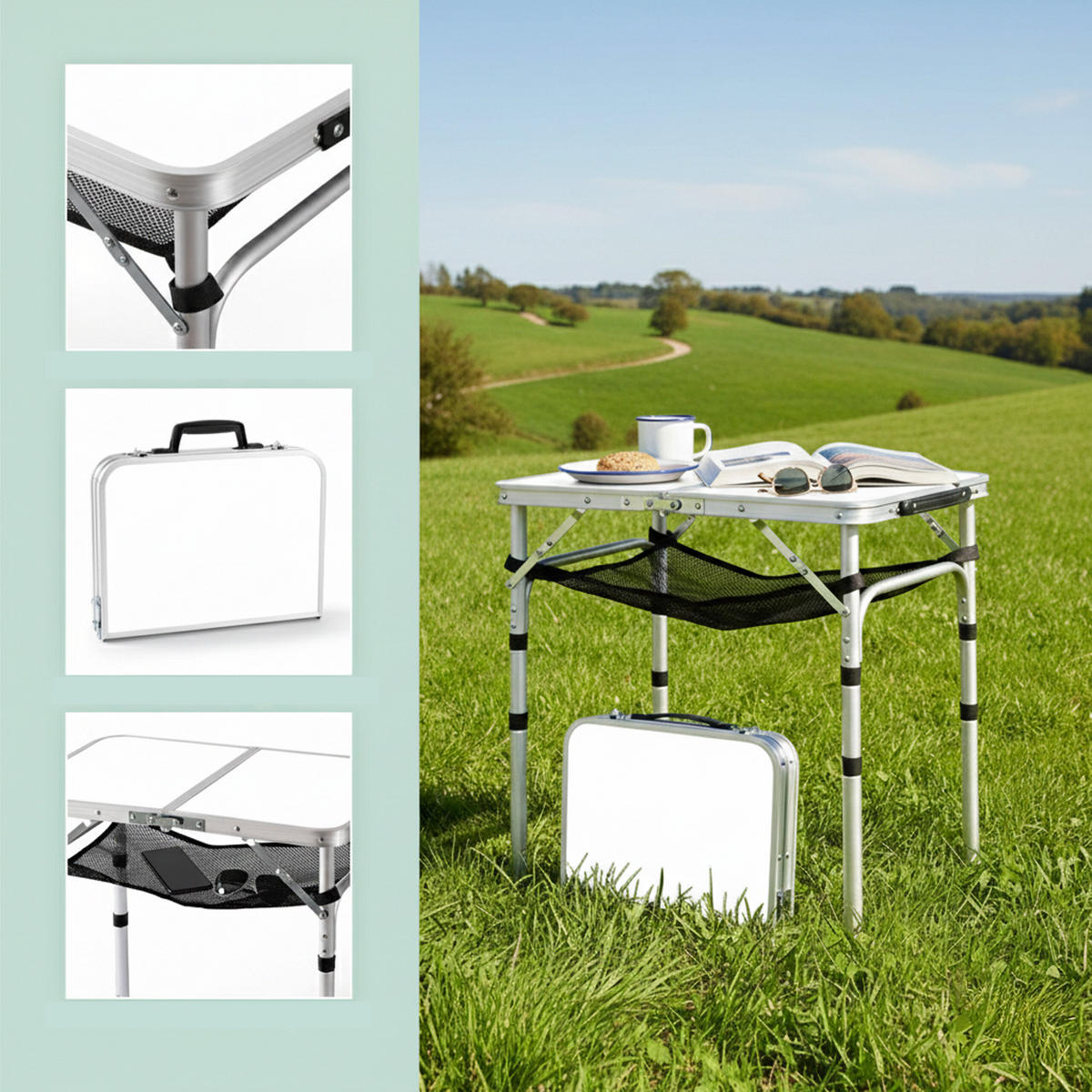 KEMPOVÝ stůl - různobarevná, kov/kompozitní dřevo (40/60/60cm) - Relaxdays