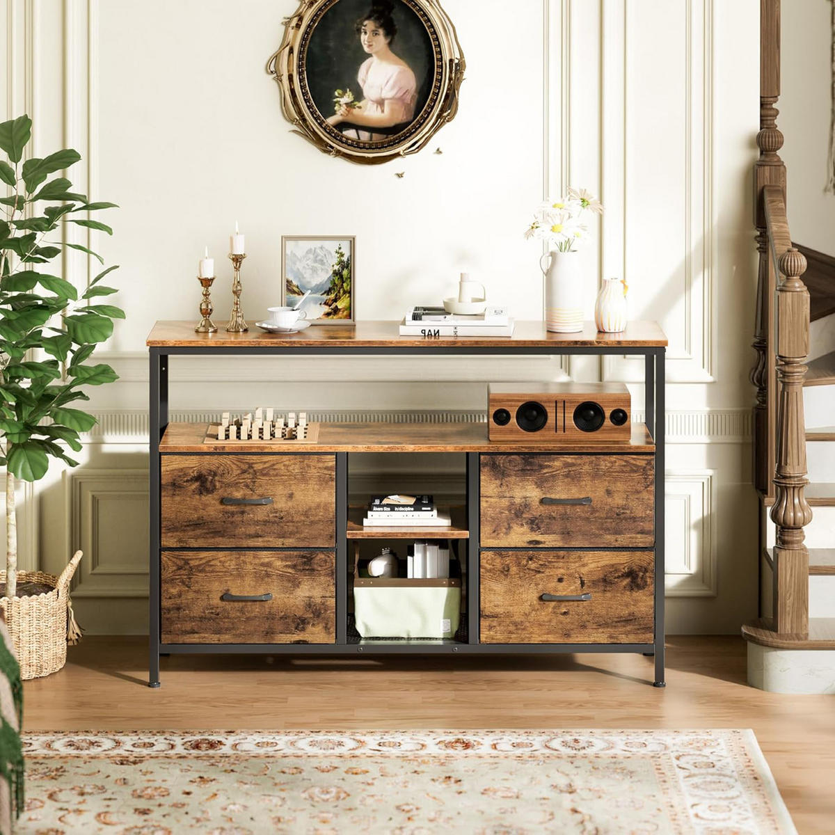 TV-SCHRANK 137 CM - Tigerholz-Optik mit Tigerholz-Stoffschubladen - Bernsteinfarben, Holz (30/78/137cm)