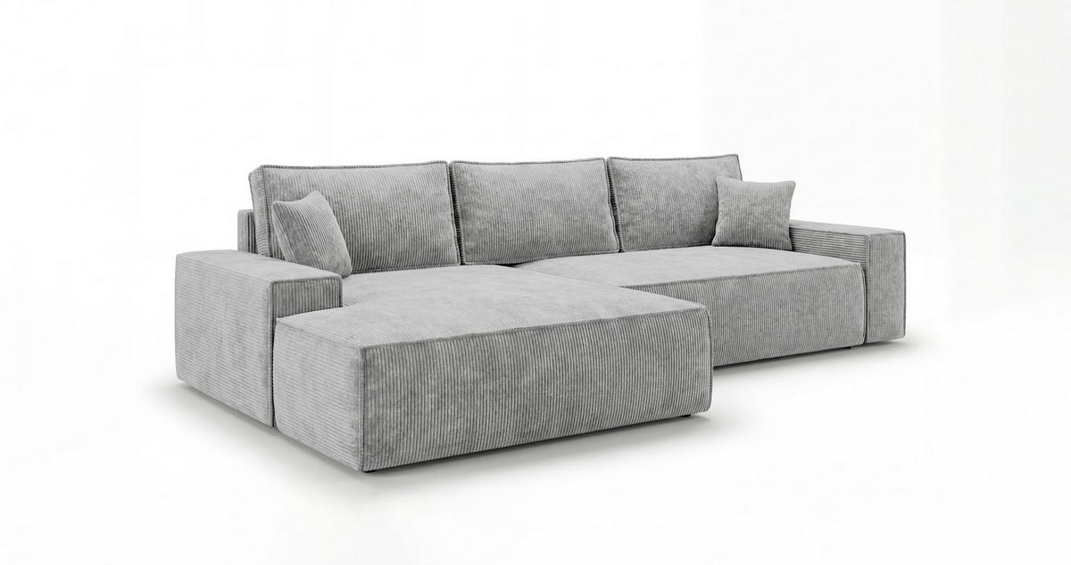 ECKSOFA VERONA links grau Cord Poso 55 - Schlaffunktion, Bettkasten - Grau, Textil (280/185cm) - Cornero