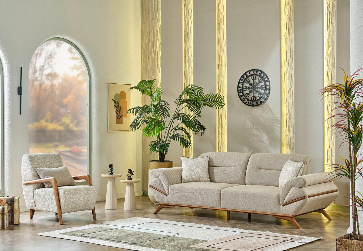 SITZGARNITUR Boston Grau Stellvariante:3+1+1 - Grau, Holz (255/90/100cm) - Villa Möbel