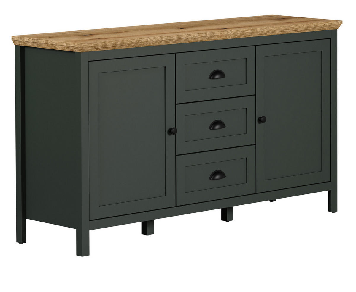 SIDEBOARD grün, Evoke Eiche Landhaus 146 x 86 cm, Kommode für Wohn- und Esszimmer - Eichefarben/Schwarz, Holzwerkstoff/Kunststoff (146/86/45cm) - Top.Furn