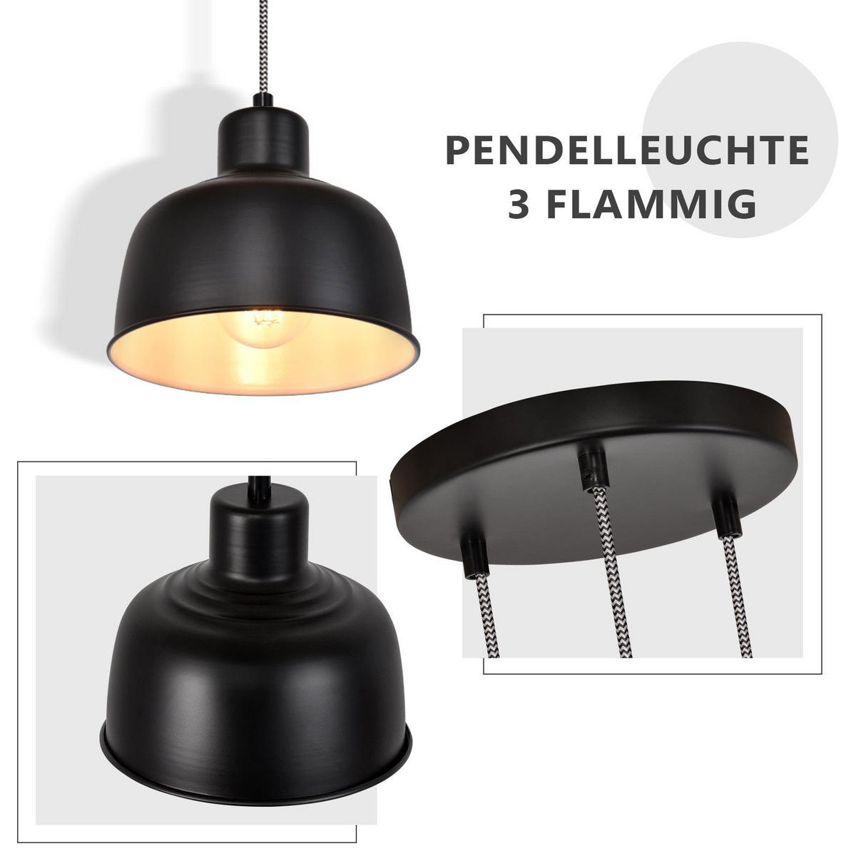 HÄNGELEUCHTE Selma 3-flammig 10/18/170 cm - Schwarz, Metall (10/18/170cm) - Nettlife