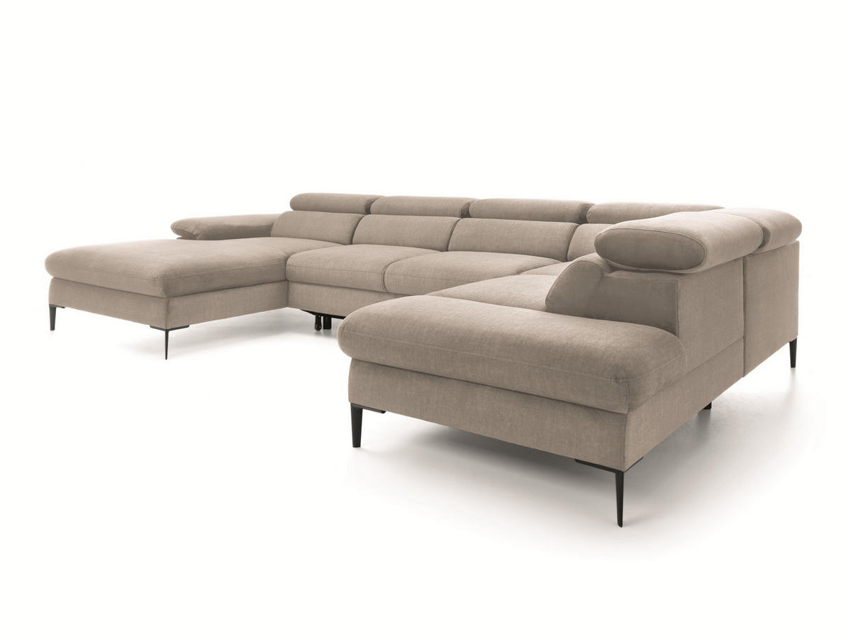 WOHNLANDSCHAFT MESTO Beige Velours-Stoff mit Schlaffunktion - Beige, Holz (353/94/182cm) - MASSENO