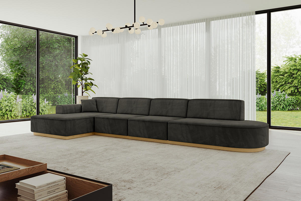 ECKSOFA Ottomane Links IREA-L3-v2 - 403x165x81 cm Schwarz - Schwarz, Holzwerkstoff/Textil (403/165cm) - ALTDECOR