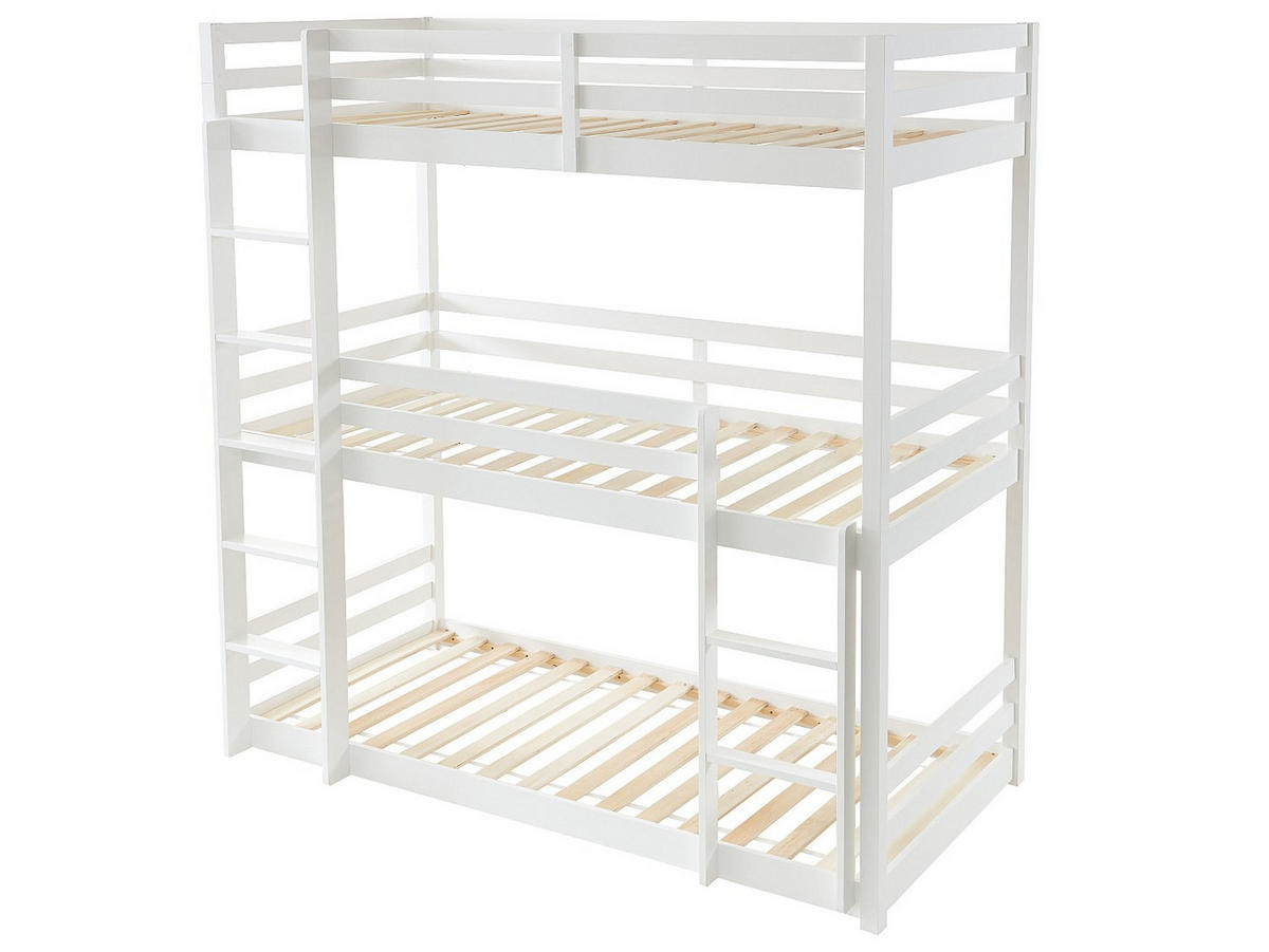 ETAGENBETT 3 Personen + Matratzen - Kiefernholz - 3 x 90 x 200 cm - Weiß - VAGAR - Weiß, Holz (101/208cm) - Vente-Unique
