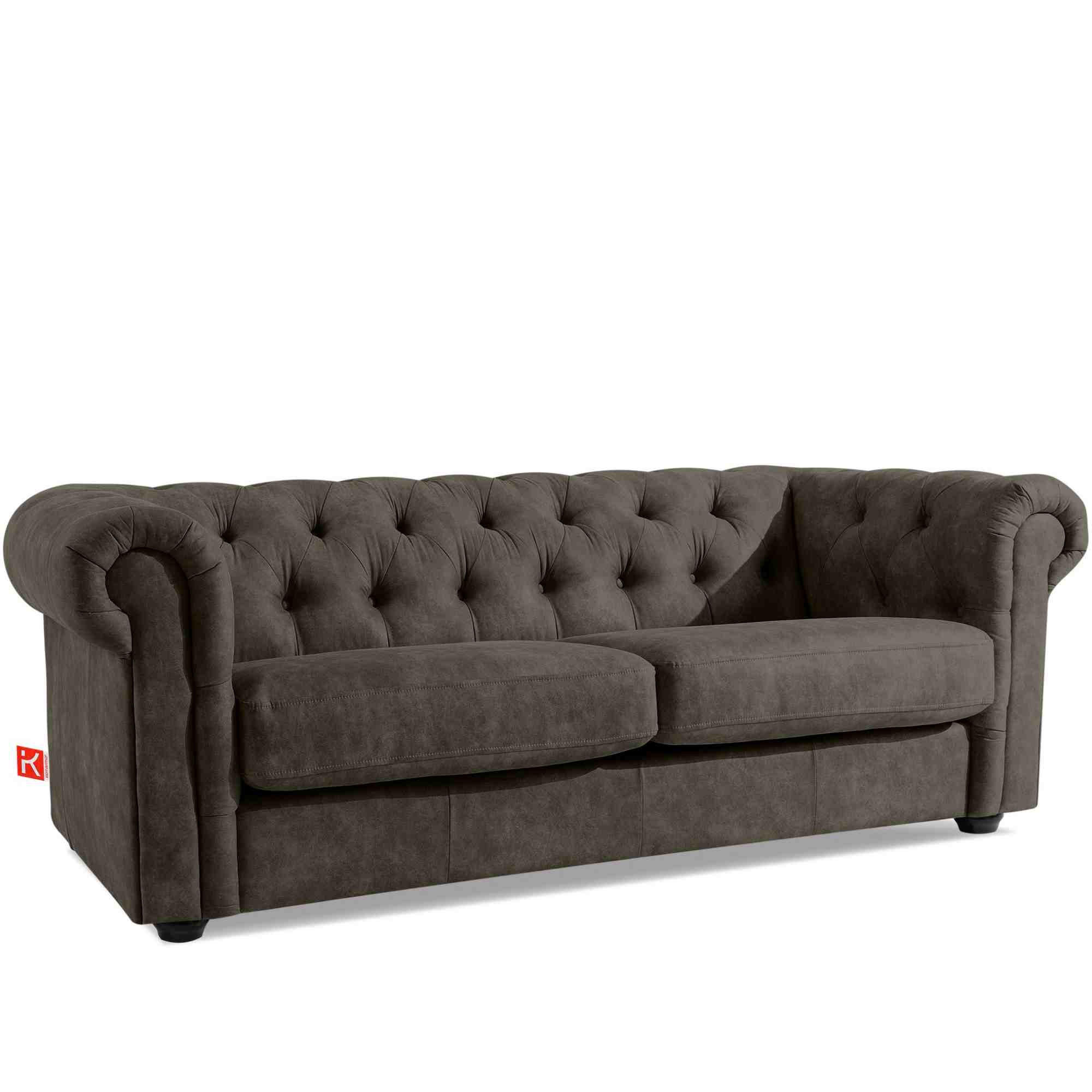 3-SITZER-SOFA GRAVO Chesterfield, Kunstleder - Wengefarben/Graphitfarben, Leder/Holz (202/72/95cm) - KONSIMO®