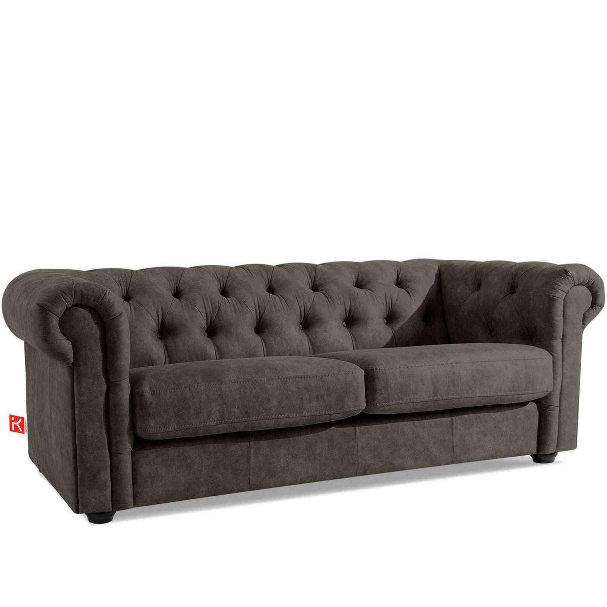 3-SITZER-SOFA GRAVO Chesterfield, Kunstleder - Wengefarben/Graphitfarben, Leder/Holz (202/72/95cm) - KONSIMO®