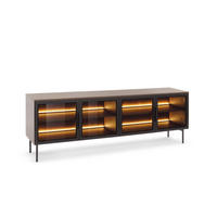 TV-LOWBOARD LUMI 181 cm Eiche Dunin - mit 4 Glastüren (Braunglas) und LED - Eichefarben/Schwarz, Holz/Holzwerkstoff (181/62/39cm) - Ravio