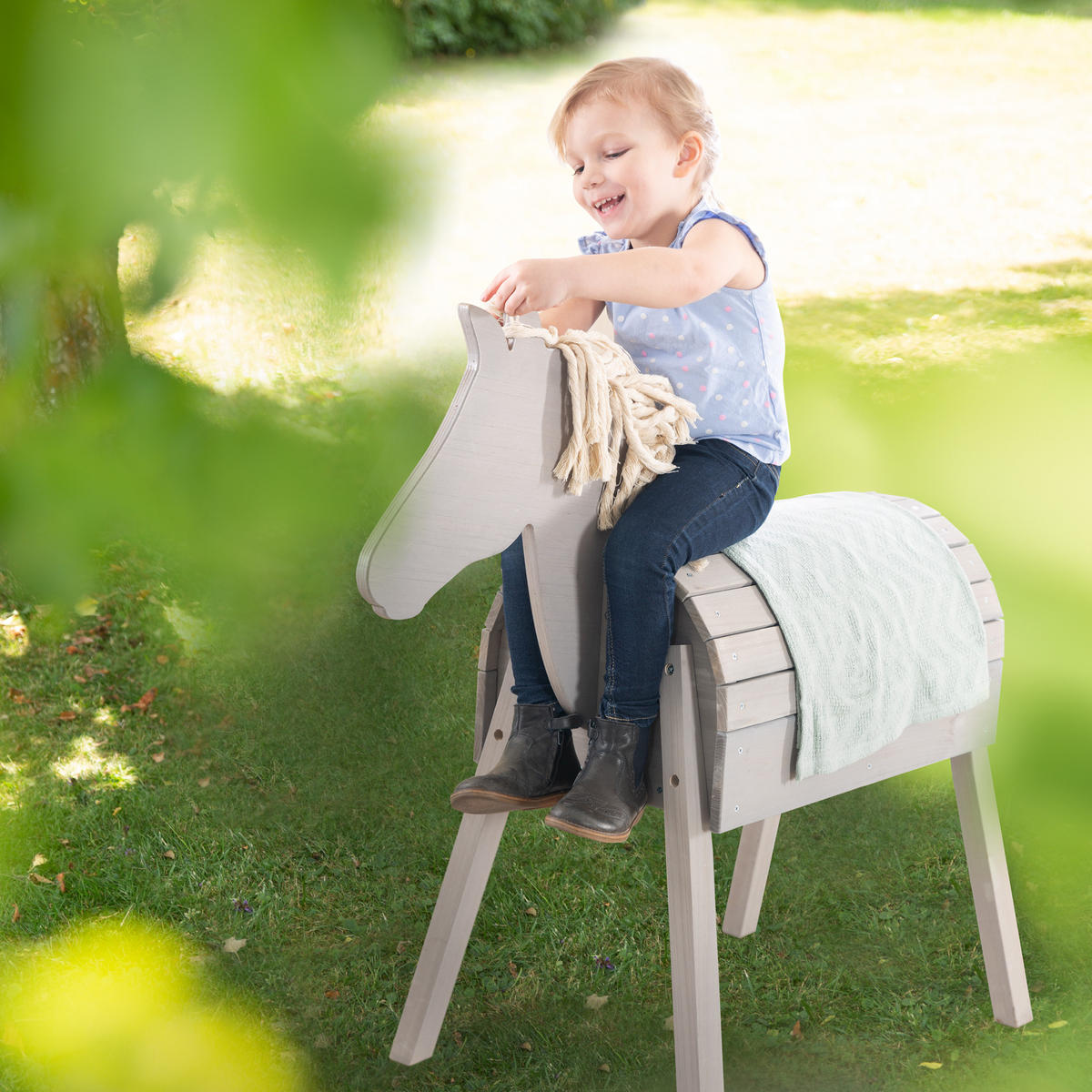 SPIELPFERD OUTDOOR Spielpferd Outdoor grau - Grau, Holz (110/48cm) - Roba
