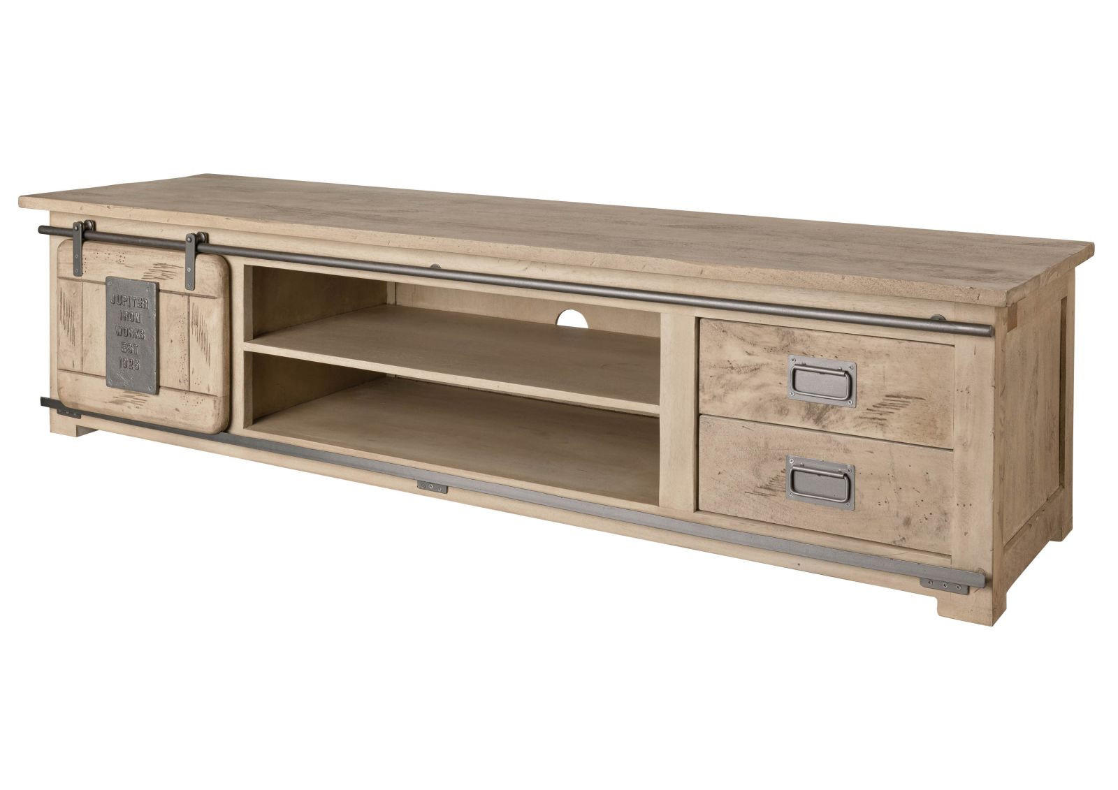 TV-BOARD Mango 180x55x50 whitewash lackiert RAILWAY #345 - Beige, Holz (55/50/180cm) - Massivmoebel24