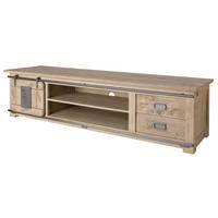 TV-BOARD Mango 180x55x50 whitewash lackiert RAILWAY #345 - Beige, Holz (55/50/180cm) - Massivmoebel24