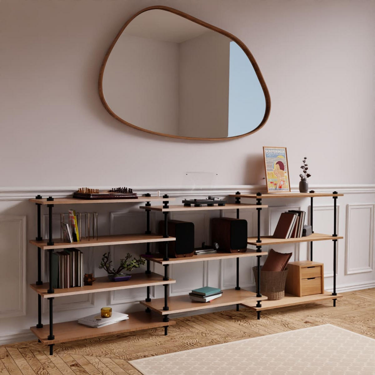 REGALSYSTEM mit Standregal 92,5x235x35 - Eiche San Remo, Metall (235/92.5/35cm) - AR Shelving