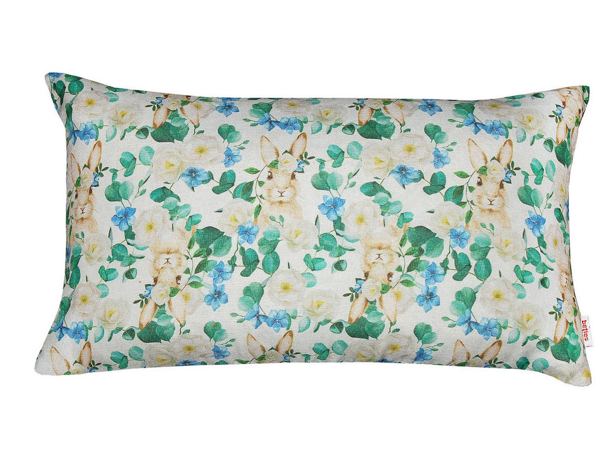 KISSENHÜLLE Hase Josefine romantisches Landhaus Design Kaninchen Alloverdruck 30/50 cm - Multicolor/Weiß, Textil (30/50cm) - beties Heimtextil