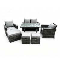 GARTENTISCHGRUPPE Polyrattan 7-Sitzer - Dunkelgrau/Grau, Glas/Kunststoff - Fimous