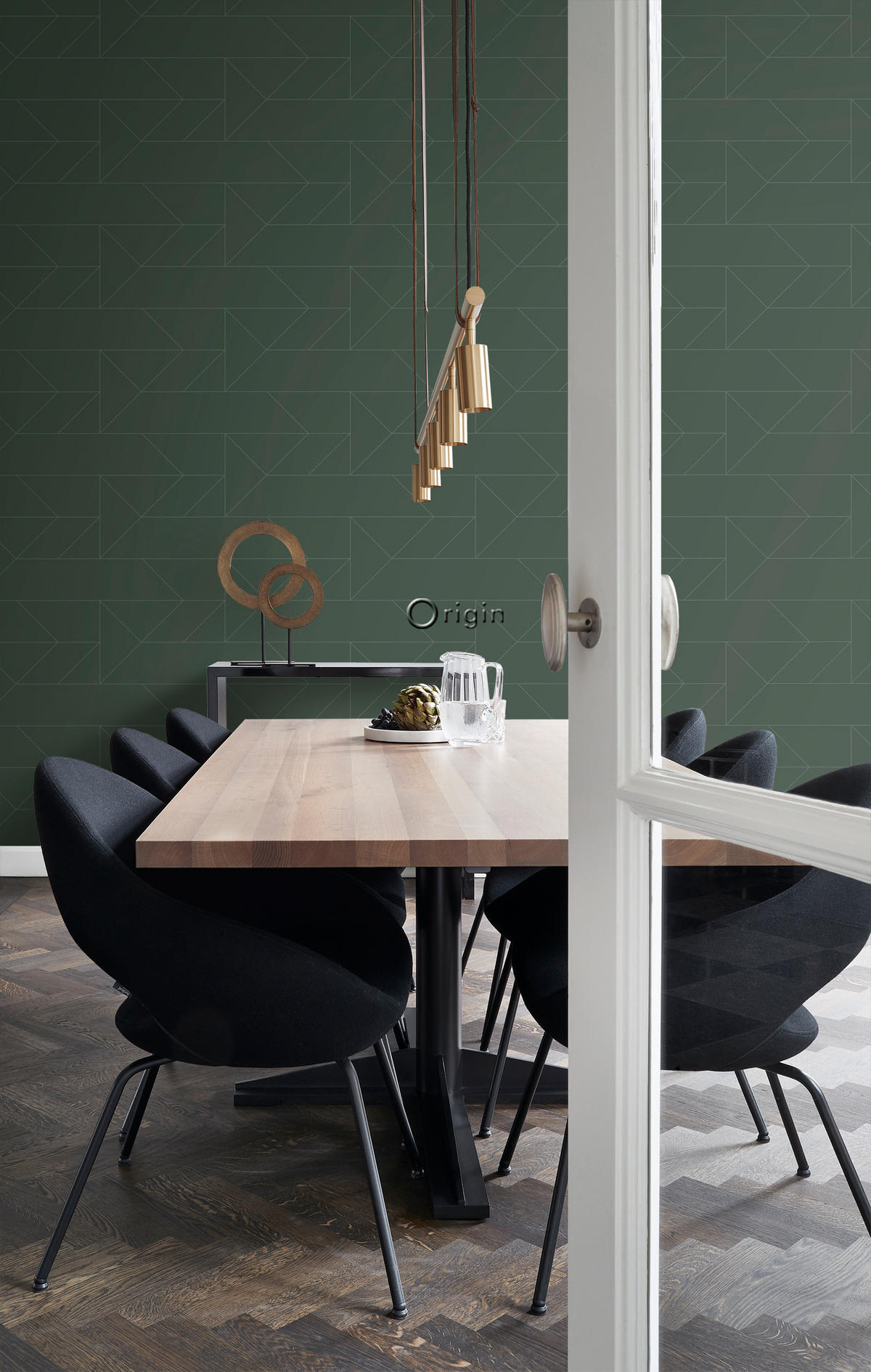 TAPETE grafische Linien 53 cm x 10.05 m - Grün, Papier (53/1000cm) - Origin Wallcoverings