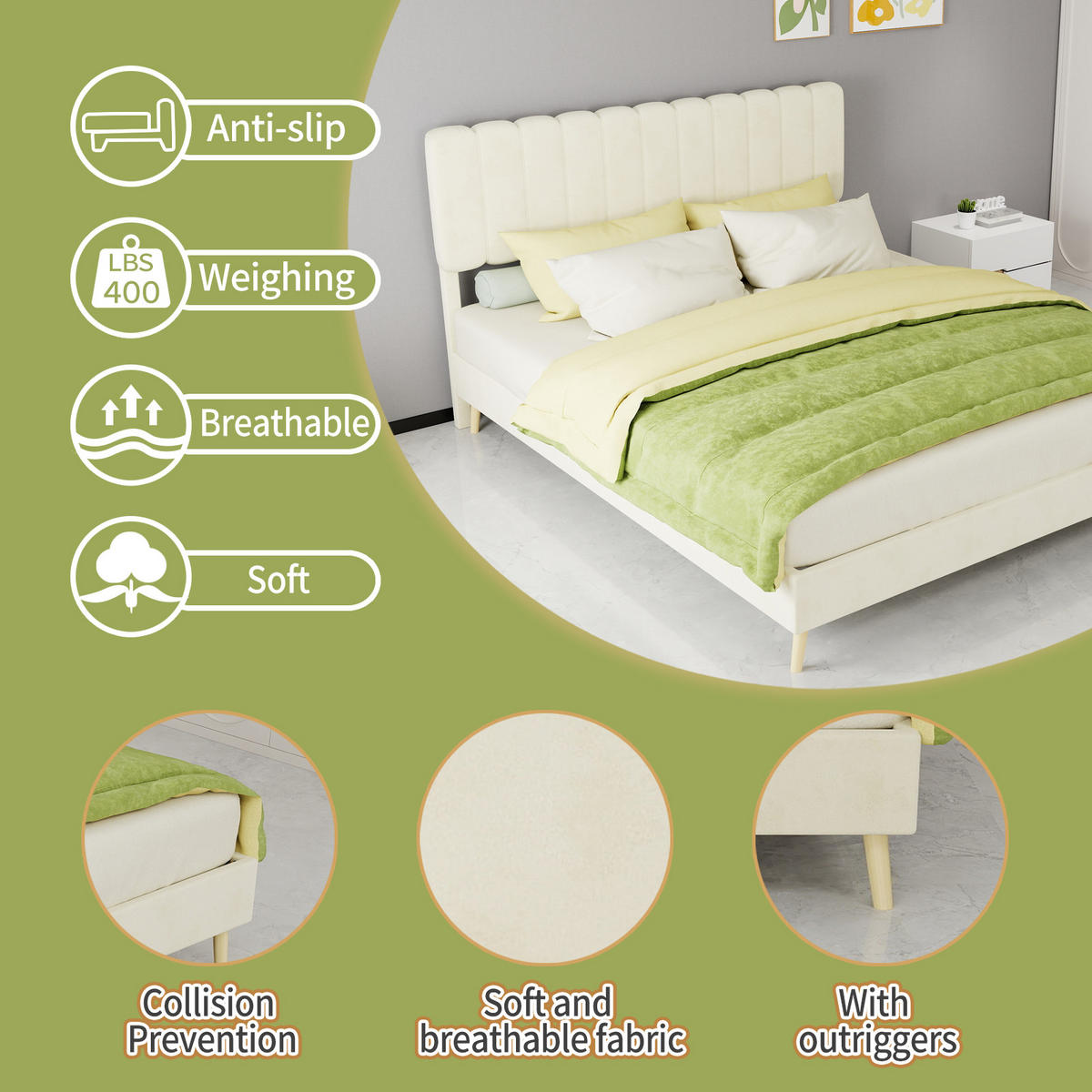 POLSTERBETT 160/200 cm DE-35459 mit Kopfteil Beige - Beige, Metall (160/200cm) - ComfortXL