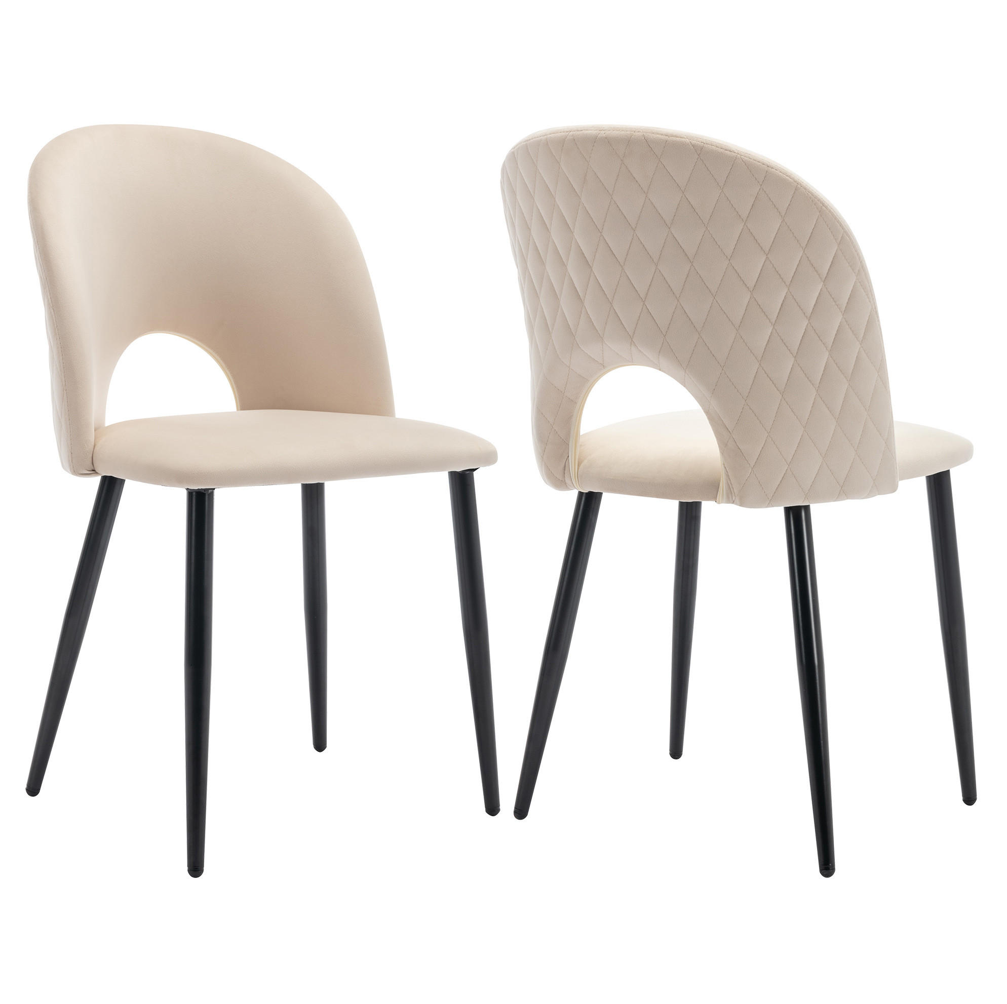 POLSTERSTUHL 2er-Set mit Rückenlehne Samt Beige Metallgestell - Beige, Metall (44/84/47cm) - Meubliv