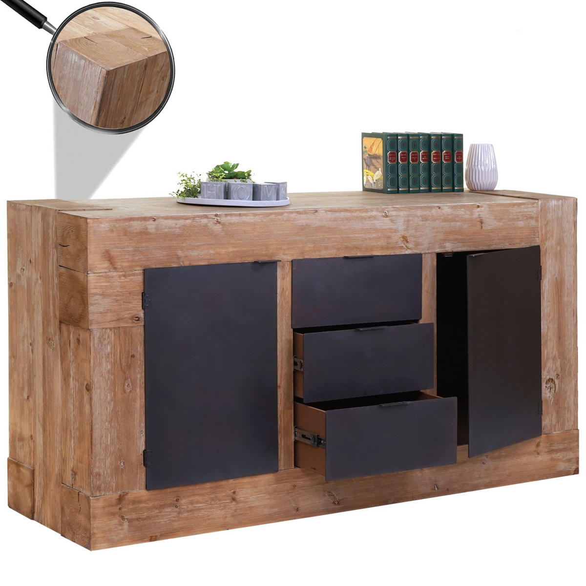 SIDEBOARD TANNE MASSIV Braun, Schwarz - Schwarz/Braun, Holz (160/90/45cm) - MCW