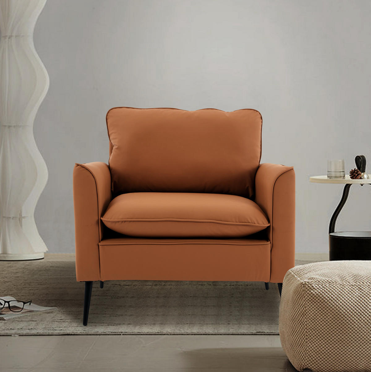 SESSEL aus Kunstleder 80x68x80 cm in Braun mit Kopf- und Lendenkissen - Braun, Textil (68/80/80cm) - Modfu