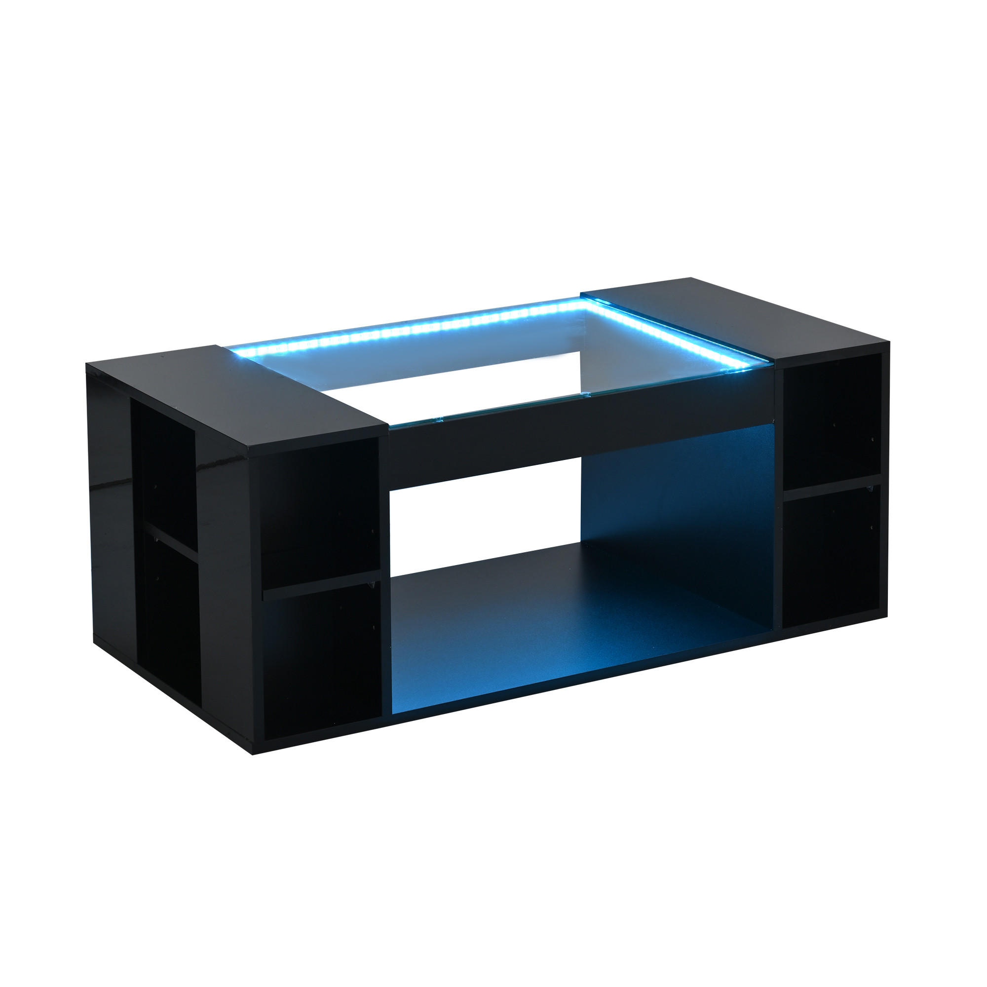 COUCHTISCH DE-070 LED-Glas Schwarz - Schwarz, Holzwerkstoff (50/100/40cm) - ComfortXL